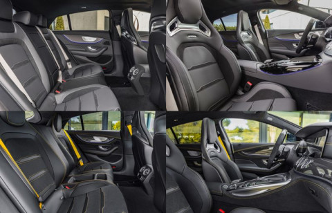 В стандартном виде 5-ый AMG GT довольствуется трёхместным задним диваном. Допоснащение: мультимедийная система с навигацией, 4-зонный климат-контроль и подогрев сидений второго ряда.